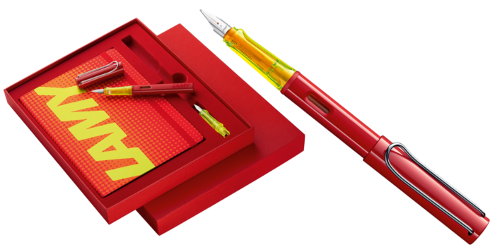 Lamy Al Star Glossy Red Fountain Pen Set w Notebook Special Edition